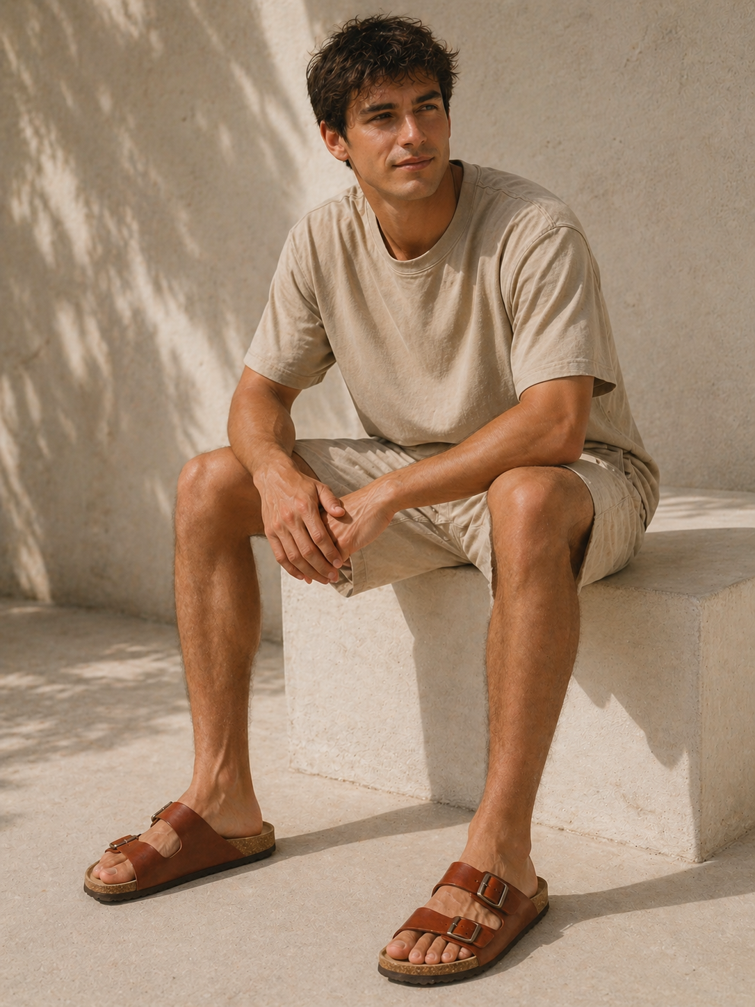 Cognac Two-Strap Sandals