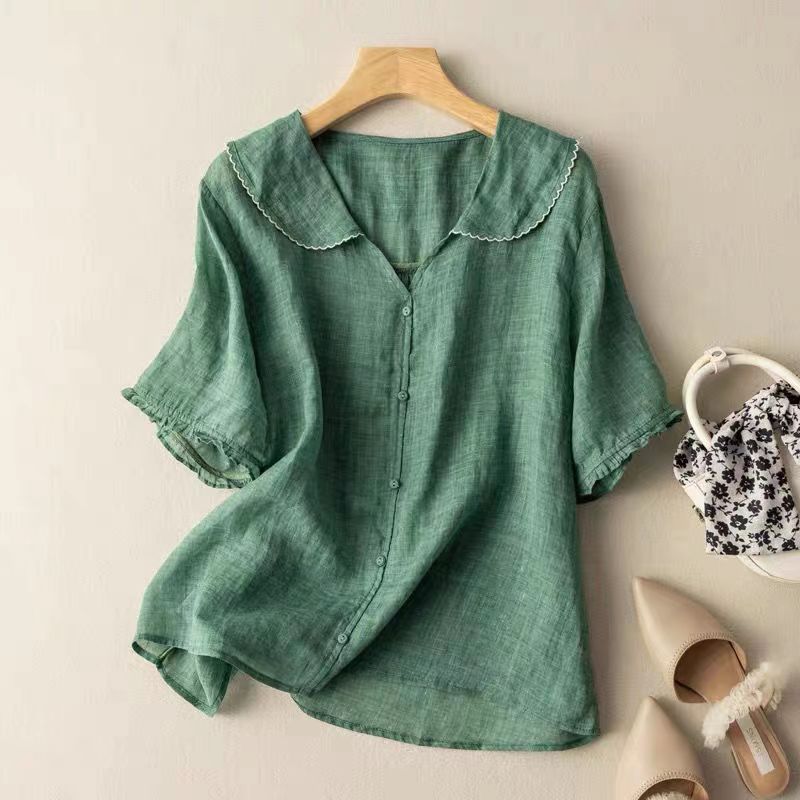 Celeste | Scalloped Collar Linen Blouse