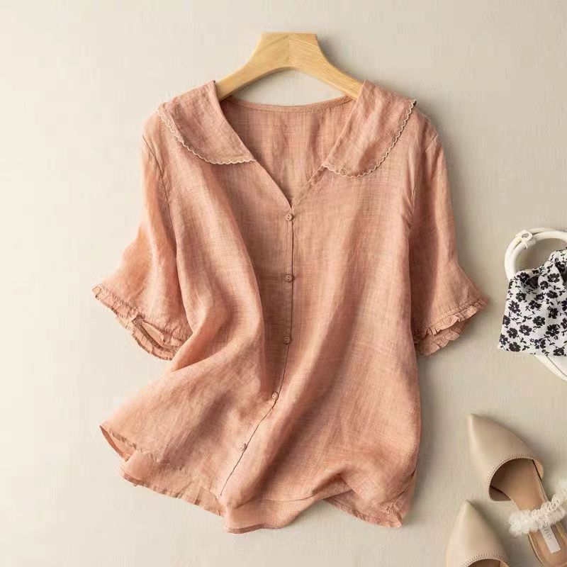 Celeste | Scalloped Collar Linen Blouse