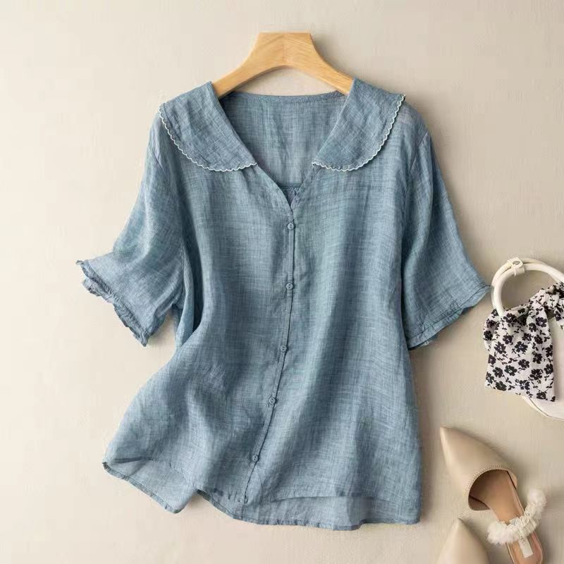 Celeste | Scalloped Collar Linen Blouse