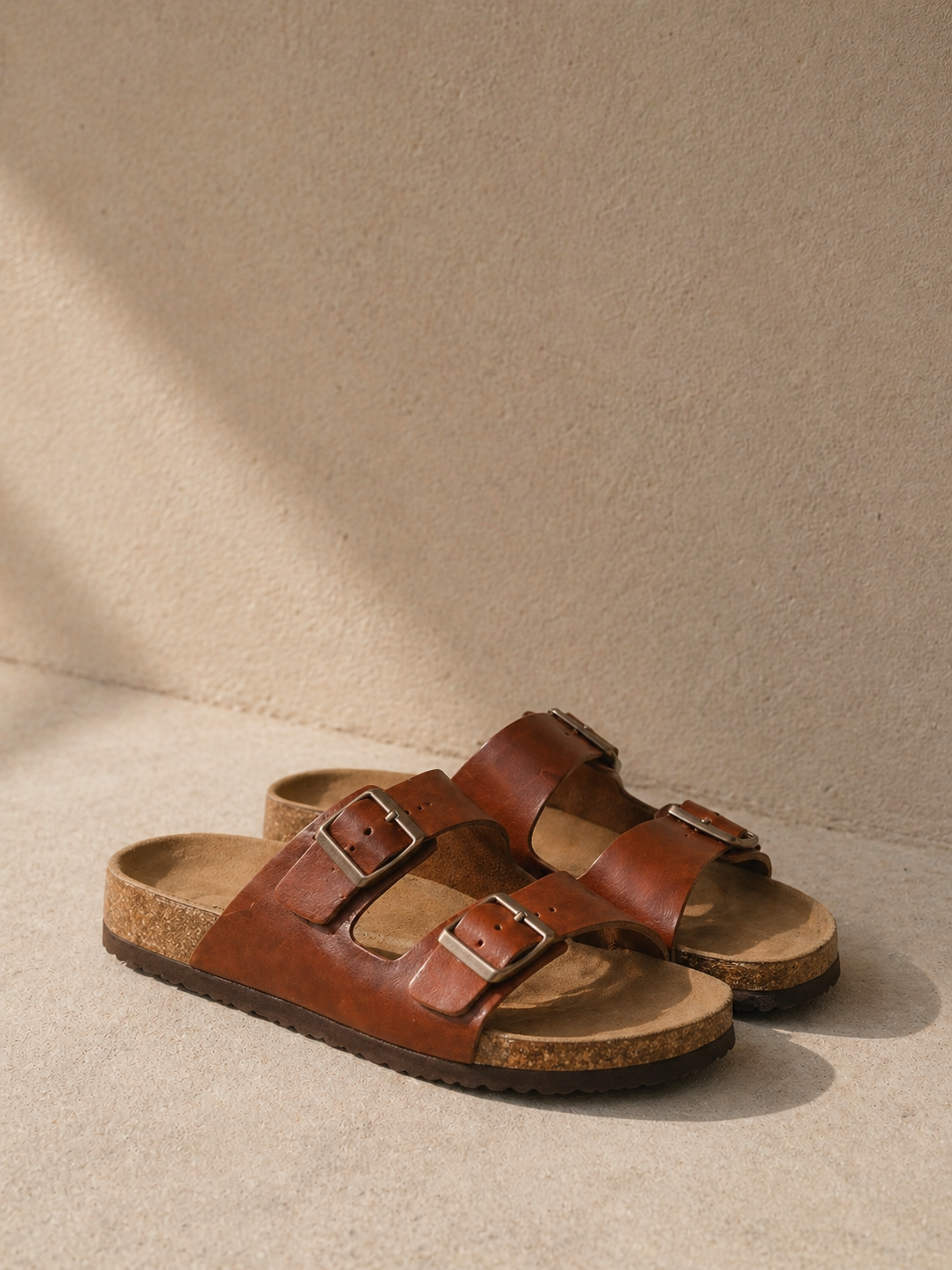 Cognac Two-Strap Sandals