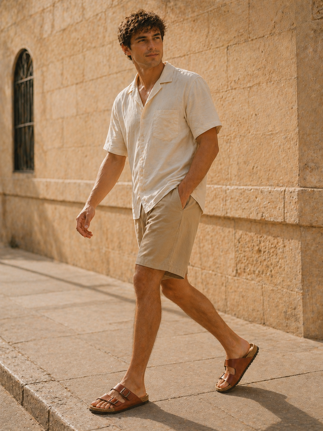 Cognac Two-Strap Sandals