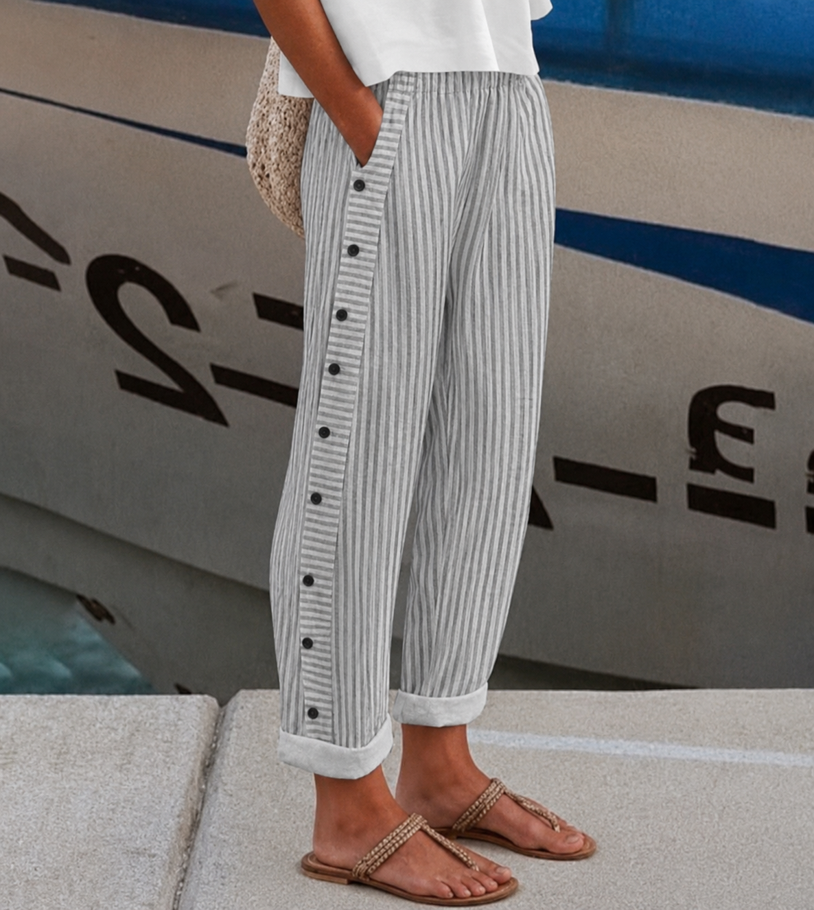Camellia | Striped Side-Button Pants