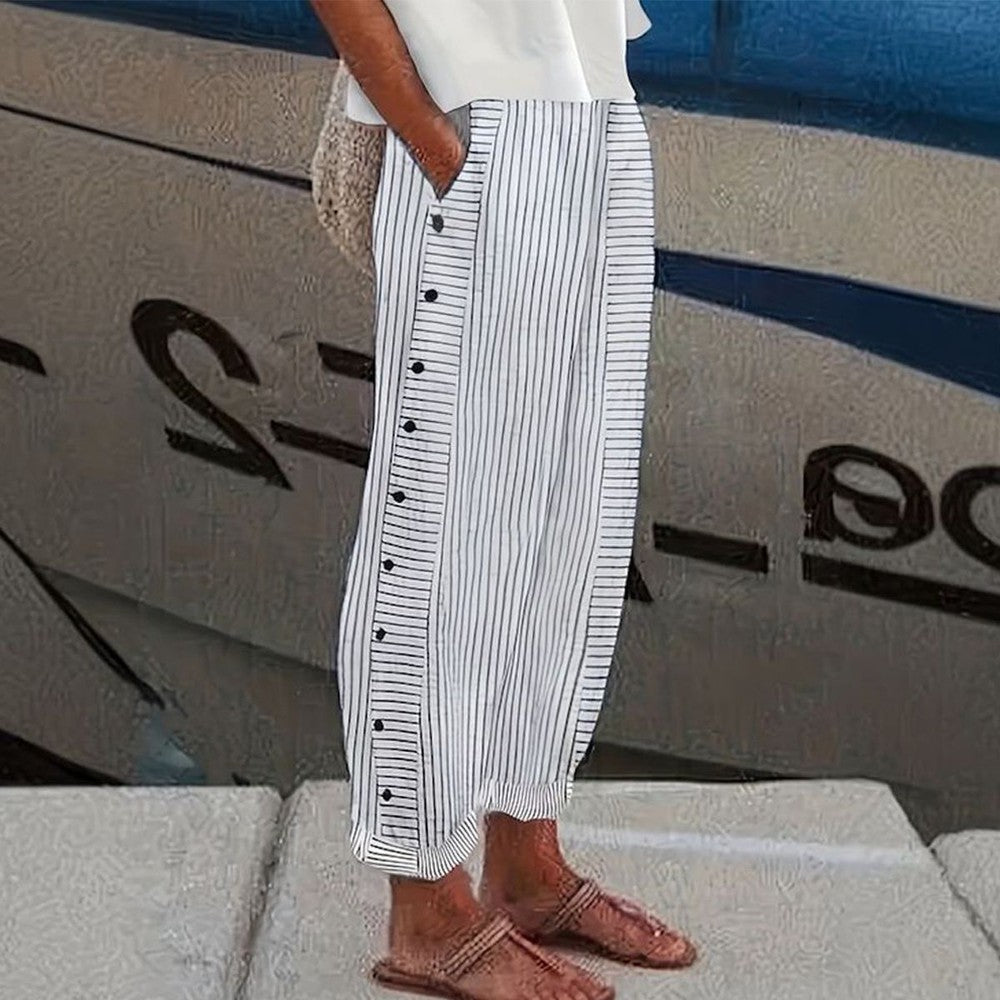 Camellia | Striped Side-Button Pants