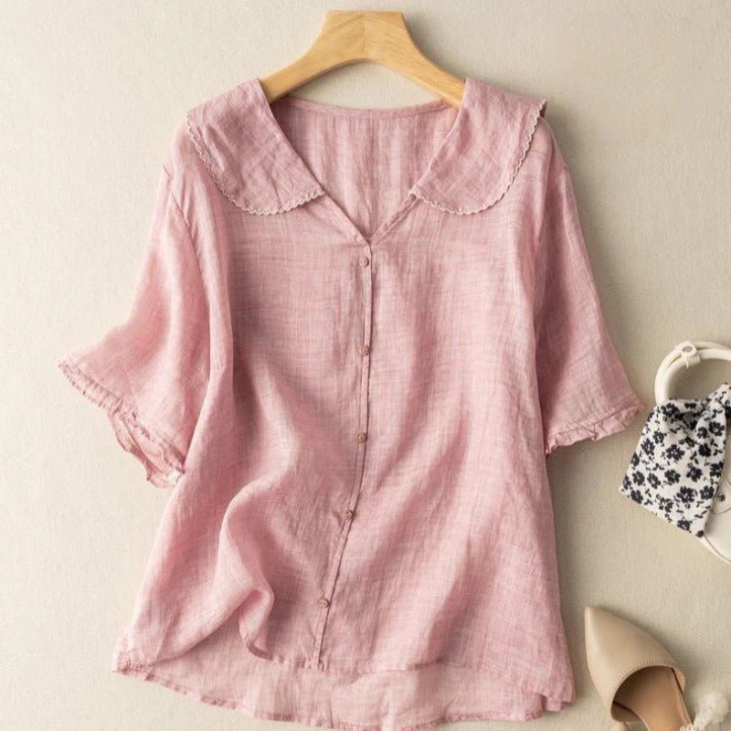Celeste | Scalloped Collar Linen Blouse